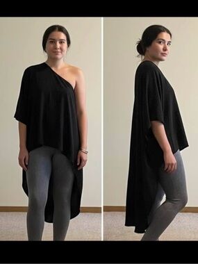One-Shoulder Black High-Low Tunic Top by